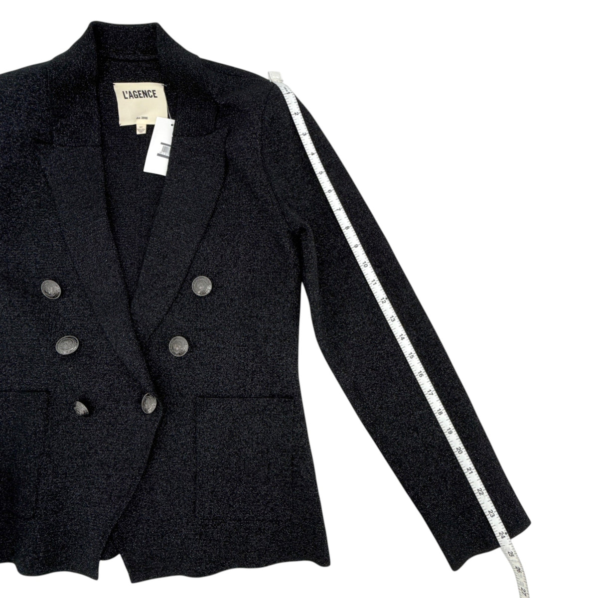 L'AGENCE Kenzie Metallic Knit Blazer in Black & Gunmetal Lurex S