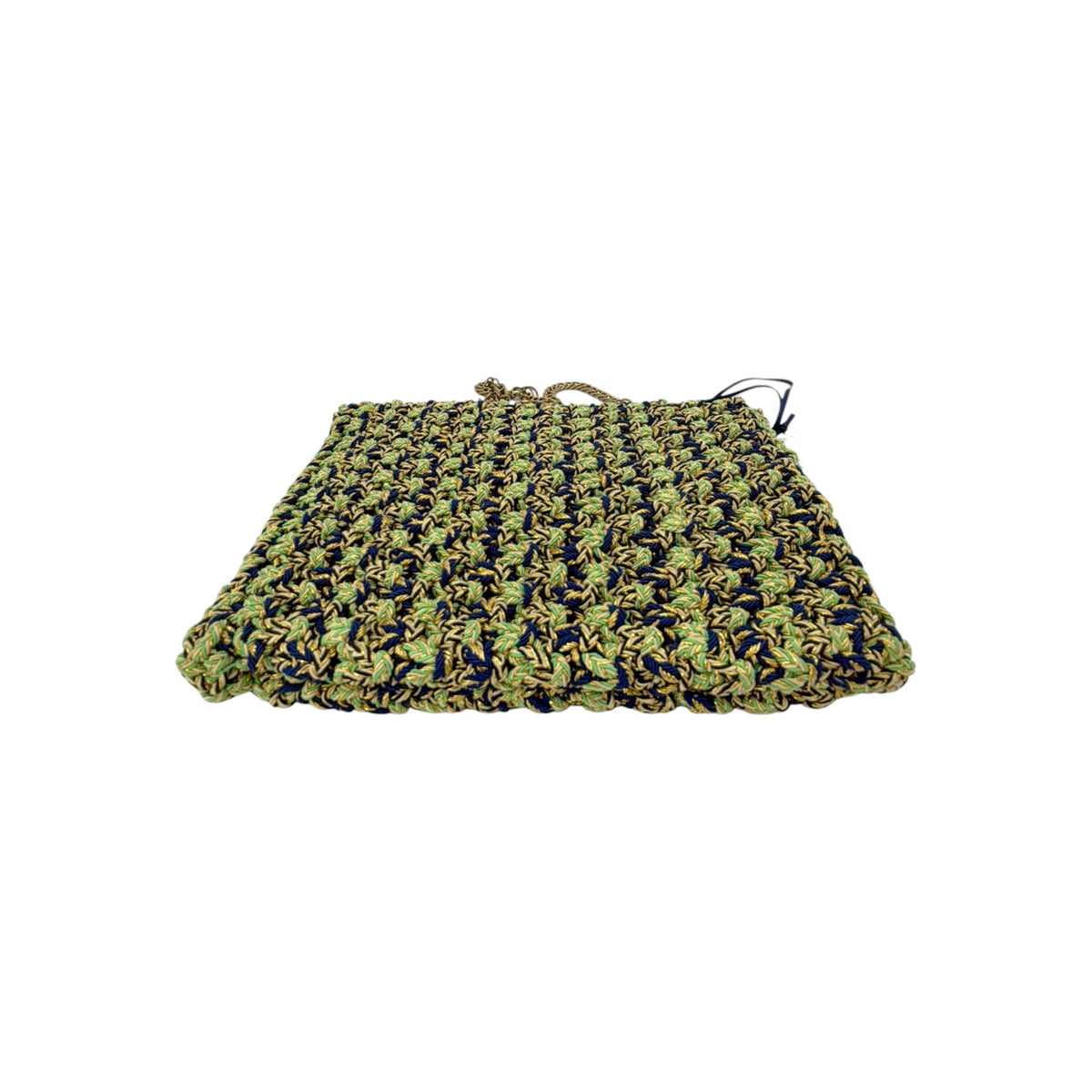 CLARE V. Ramya Bag in Green & Navy Metallic Crochet