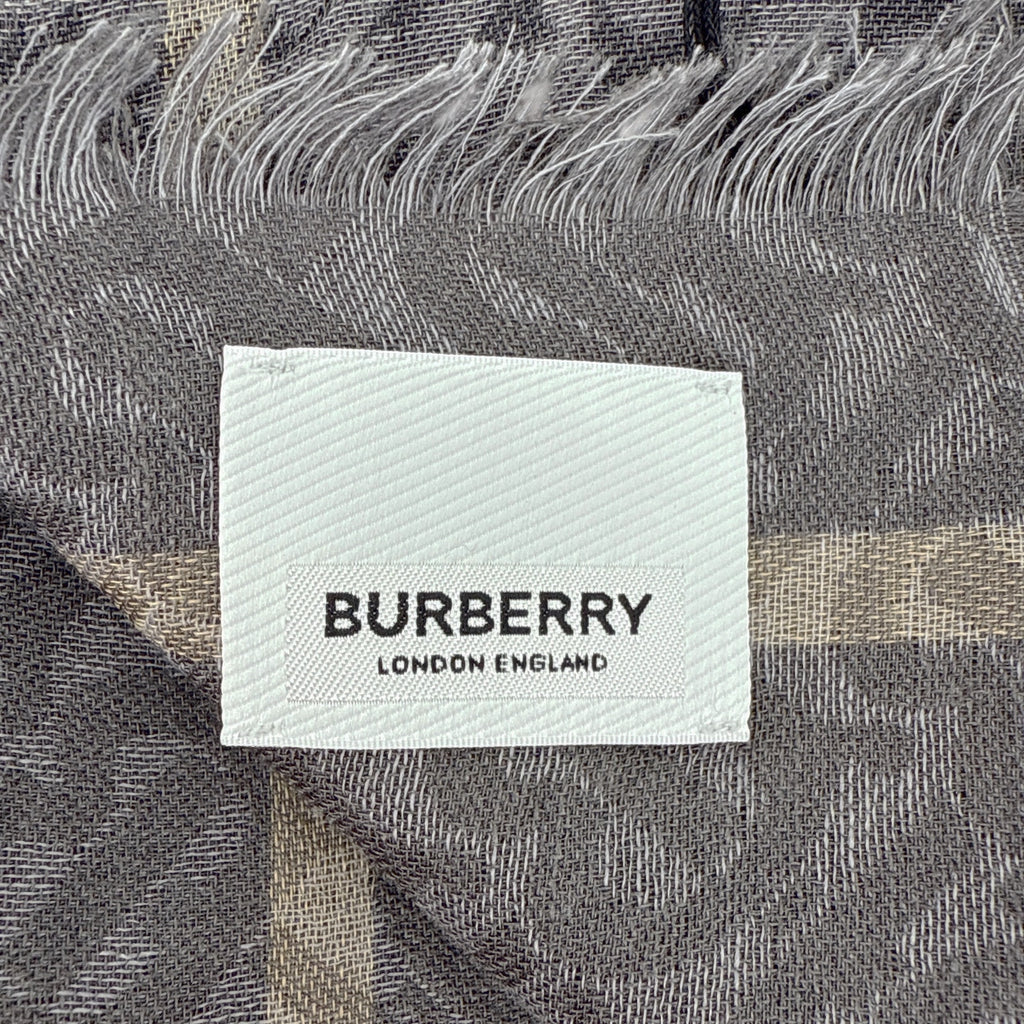 BURBERRY TB Giant Check Gauze Wool &amp; Silk Scarf in Charcoal