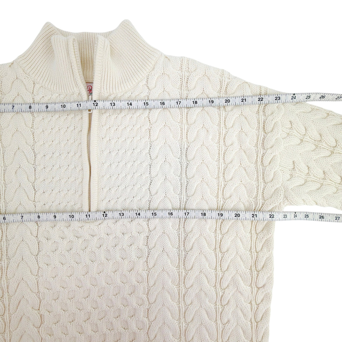 PINK PINEAPPLE Flag 1/2 Zip Cable Sweater Ivory S