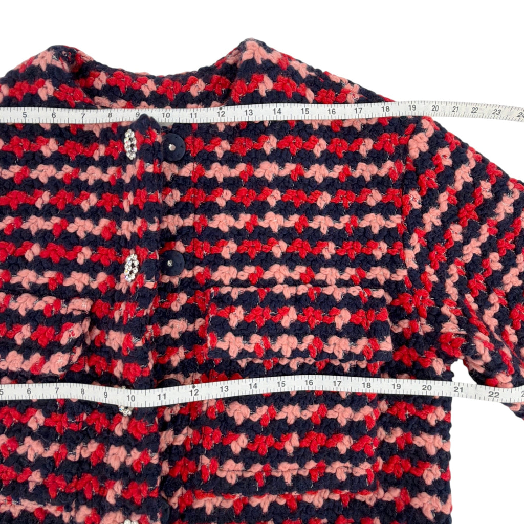 ESSENTIEL ANTWERP Wool Blend Tweed Jacket in Navy Peach & Red XS