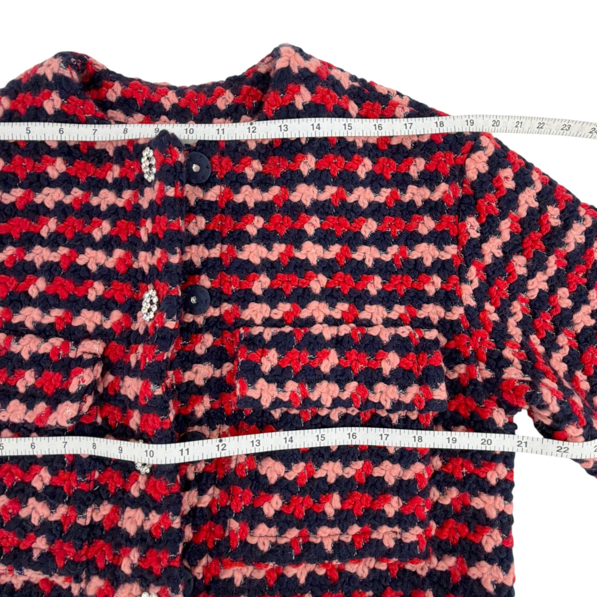 ESSENTIEL ANTWERP Wool Blend Tweed Jacket in Navy Peach & Red XS