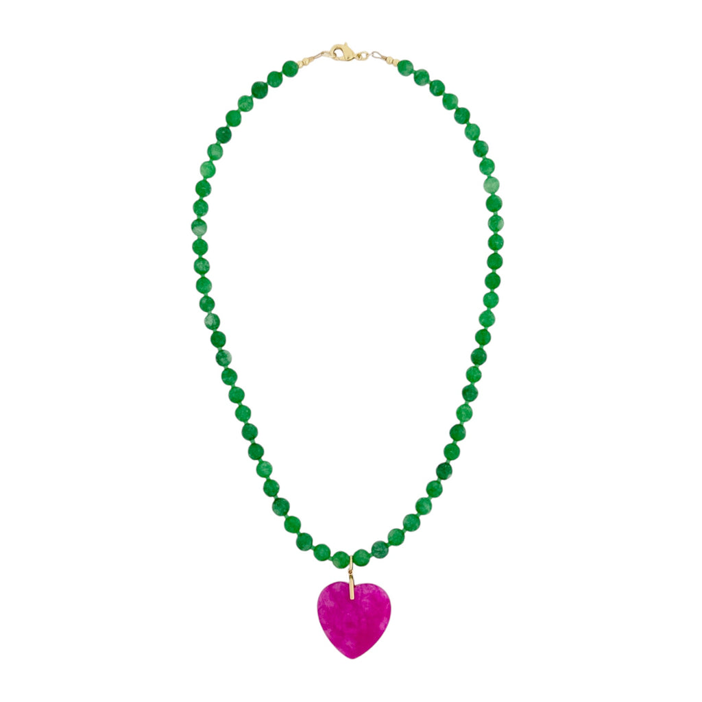 THE SILVER WREN Abel Beaded Necklace in Green and Pink 18"