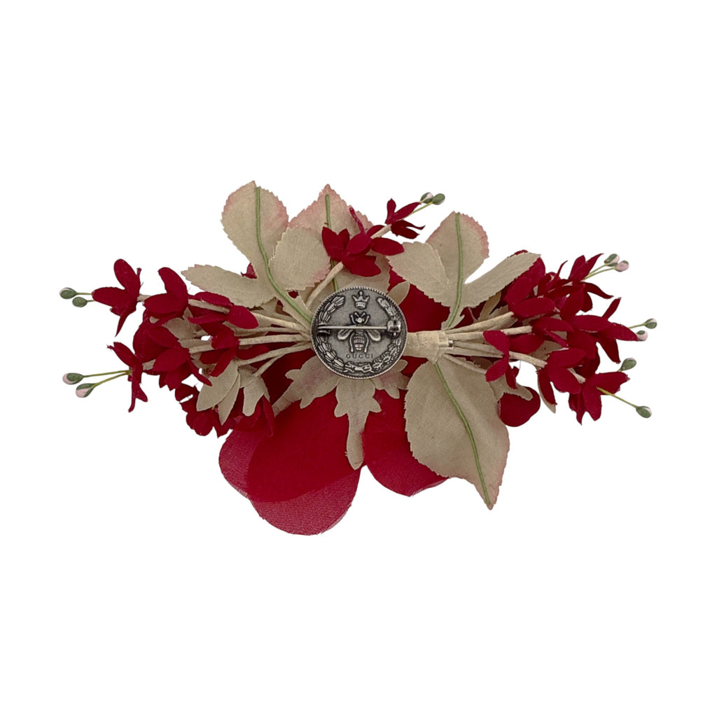 Gucci Silk Floral Brooch in Red