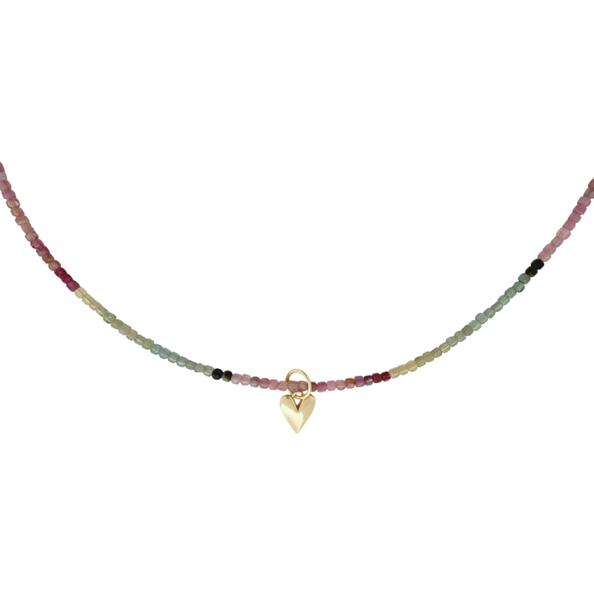 THE SILVER WREN Natural Tourmaline Beaded Necklace+Heart Charm