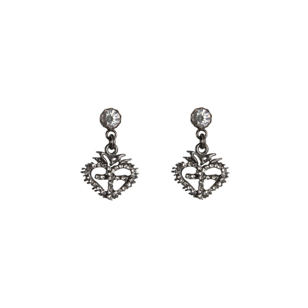 VSA Queen of Hearts Crystal Drop Earrings Gunmetal