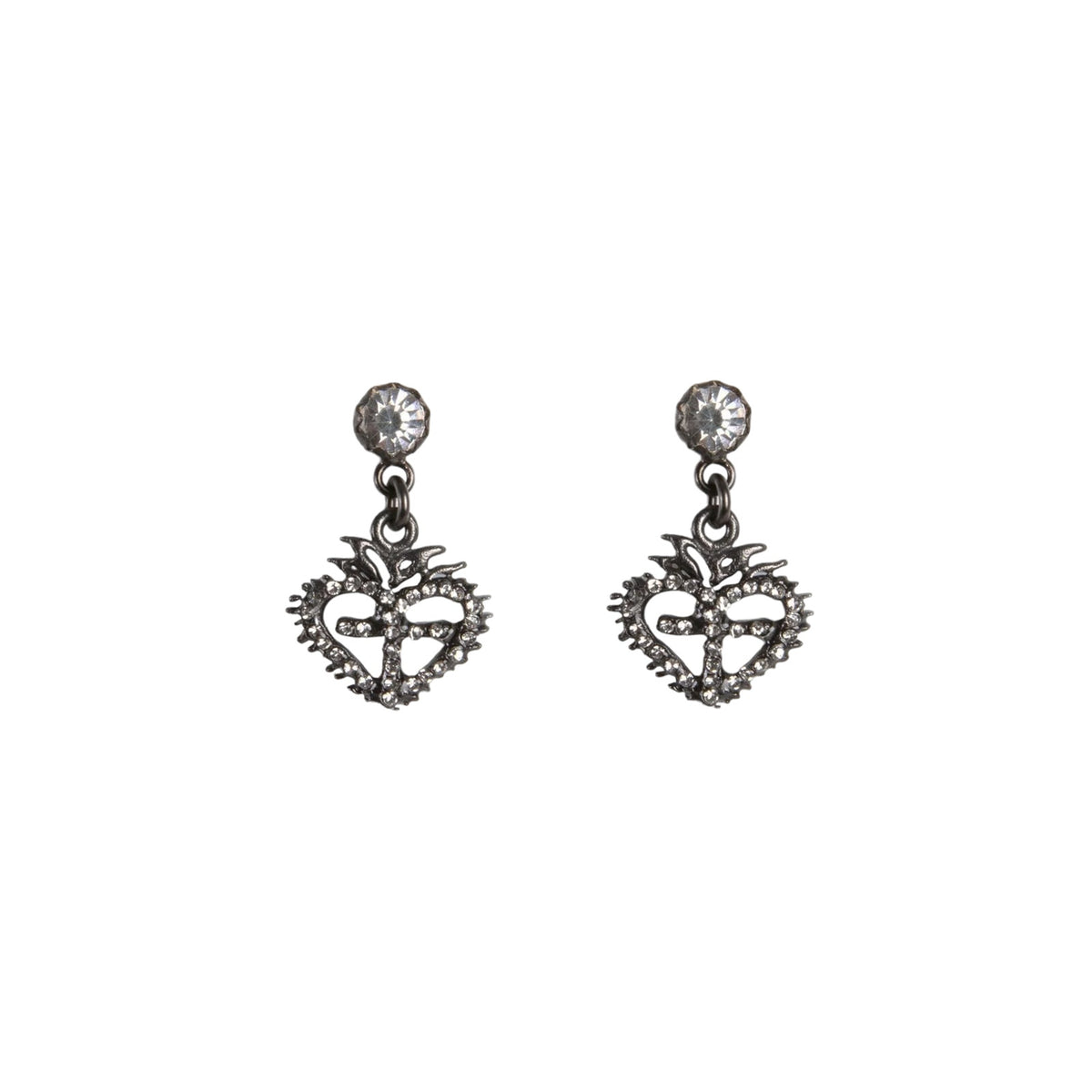 VSA Queen of Hearts Crystal Drop Earrings Gunmetal