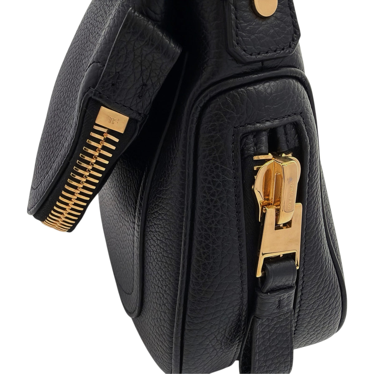 TOM FORD Jennifer Medium Double Strap Bag in Black Grained Leather
