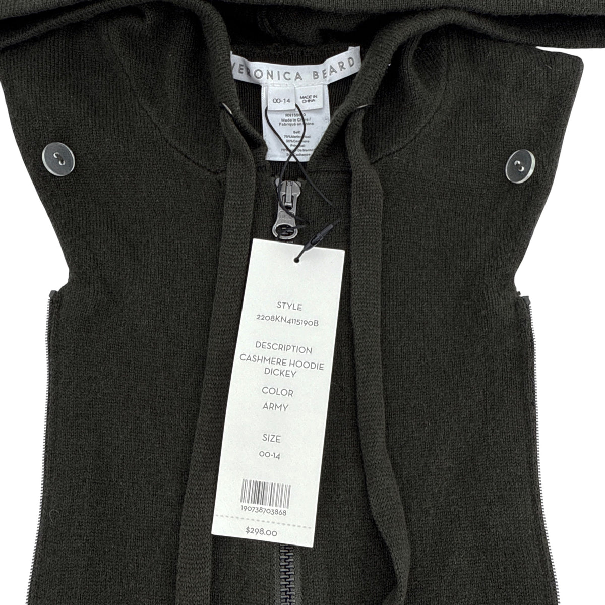 VERONICA BEARD Cashmere Hoodie Dickey in Army
