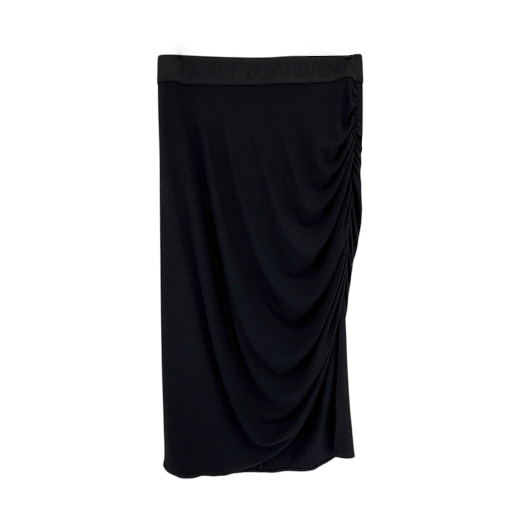 DOLCE & GABBANA Logo Waist Asymmetrical Jersey Skirt in Black IT44|M