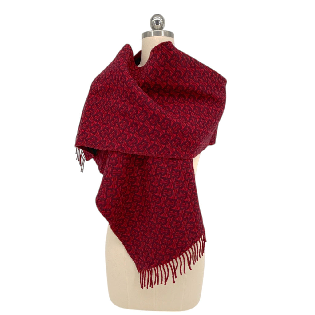 BURBERRY TB Motif Jacquard Cashmere Scarf in Red