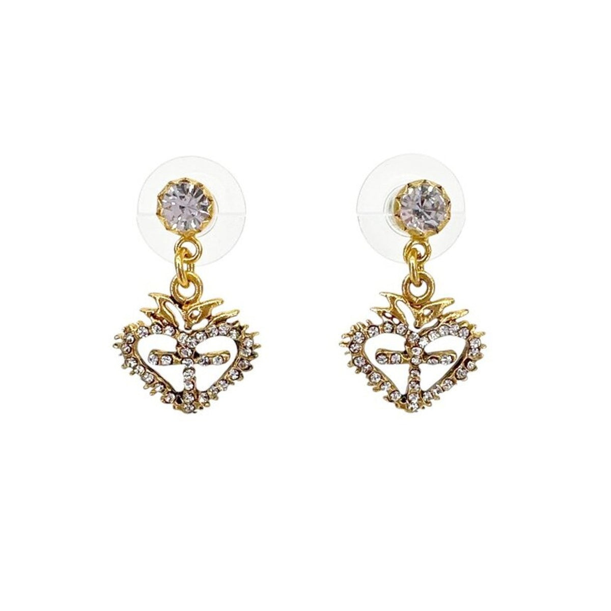 VSA Queen of Hearts Crystal Drop Earrings Gold