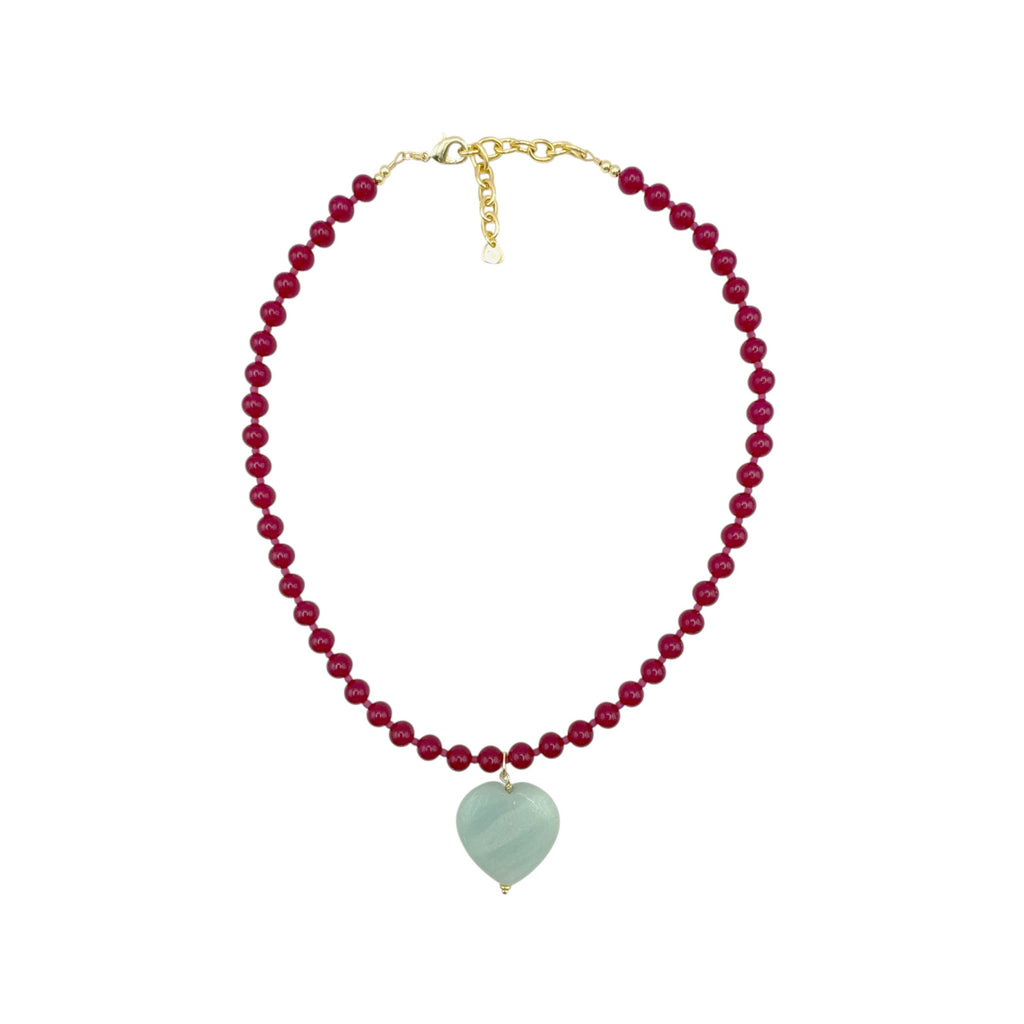THE SILVER WREN Rylen Beaded Necklace in Pink and Amazonite