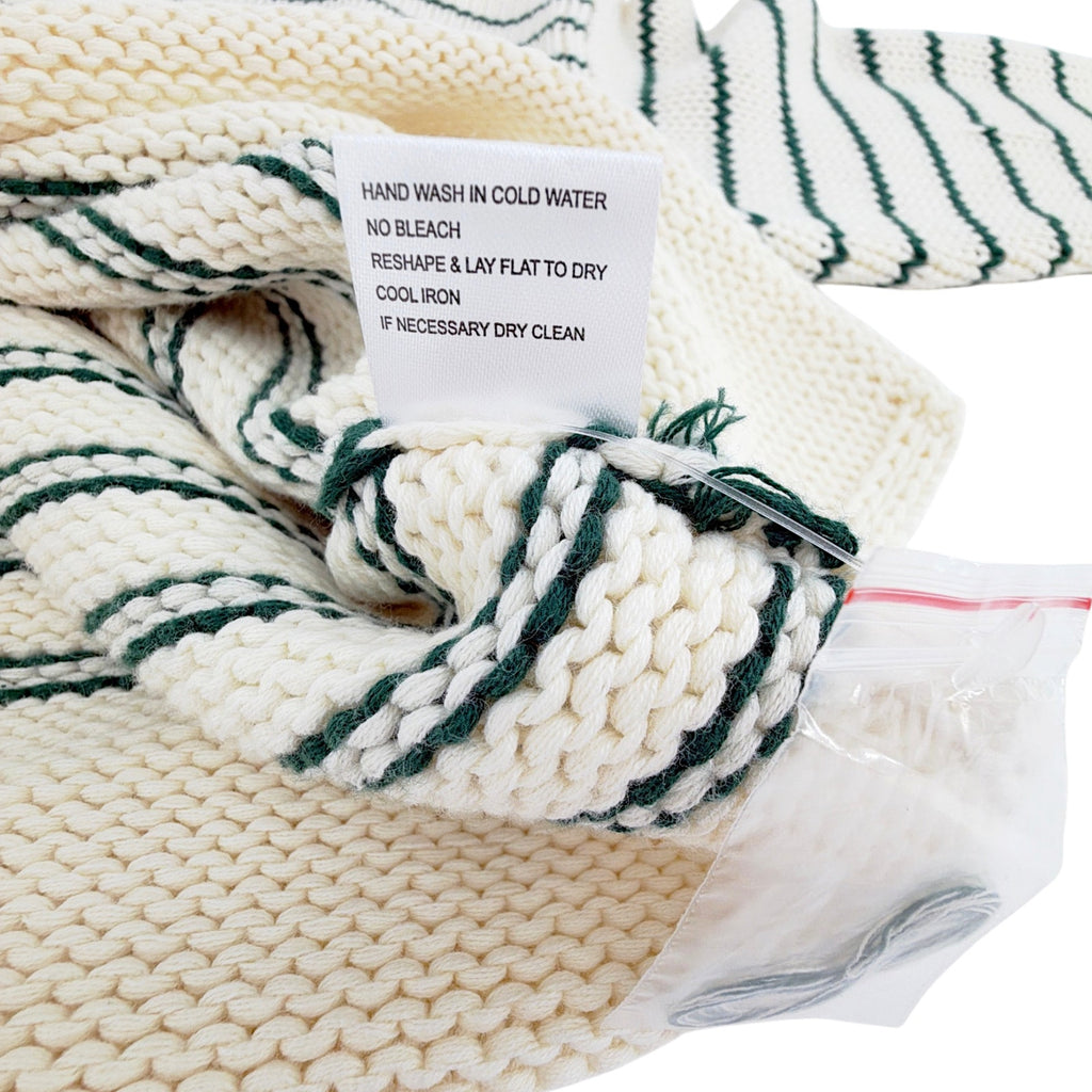 PINK PINEAPPLE Chloe Stripe Rollneck Merry Sweater in Ivory/Green S