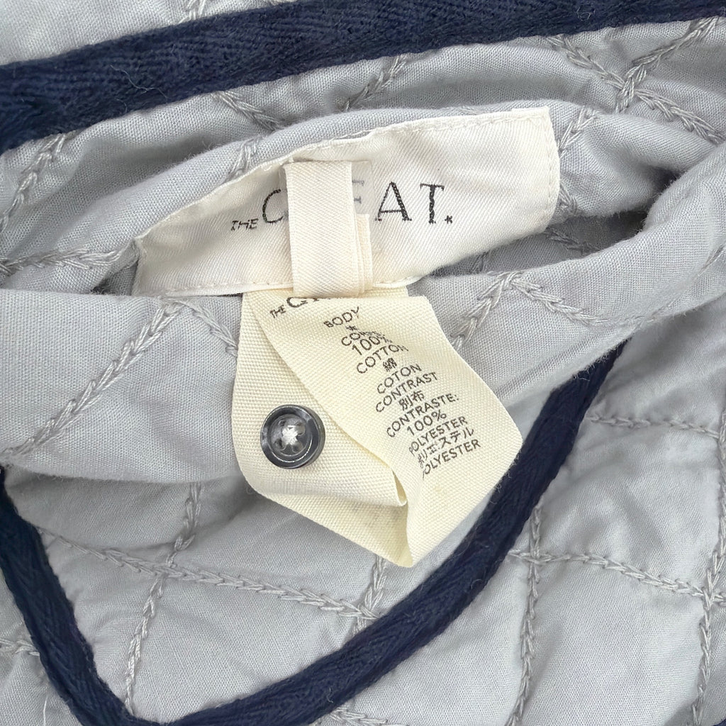 THE GREAT. The Short Quilted Reversible Jacket in Stone Blue 0|XS