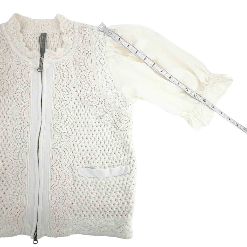 ANTHROPOLOGIE Puff-Sleeve Mock-Neck Mixed Media Cardigan Sweater M