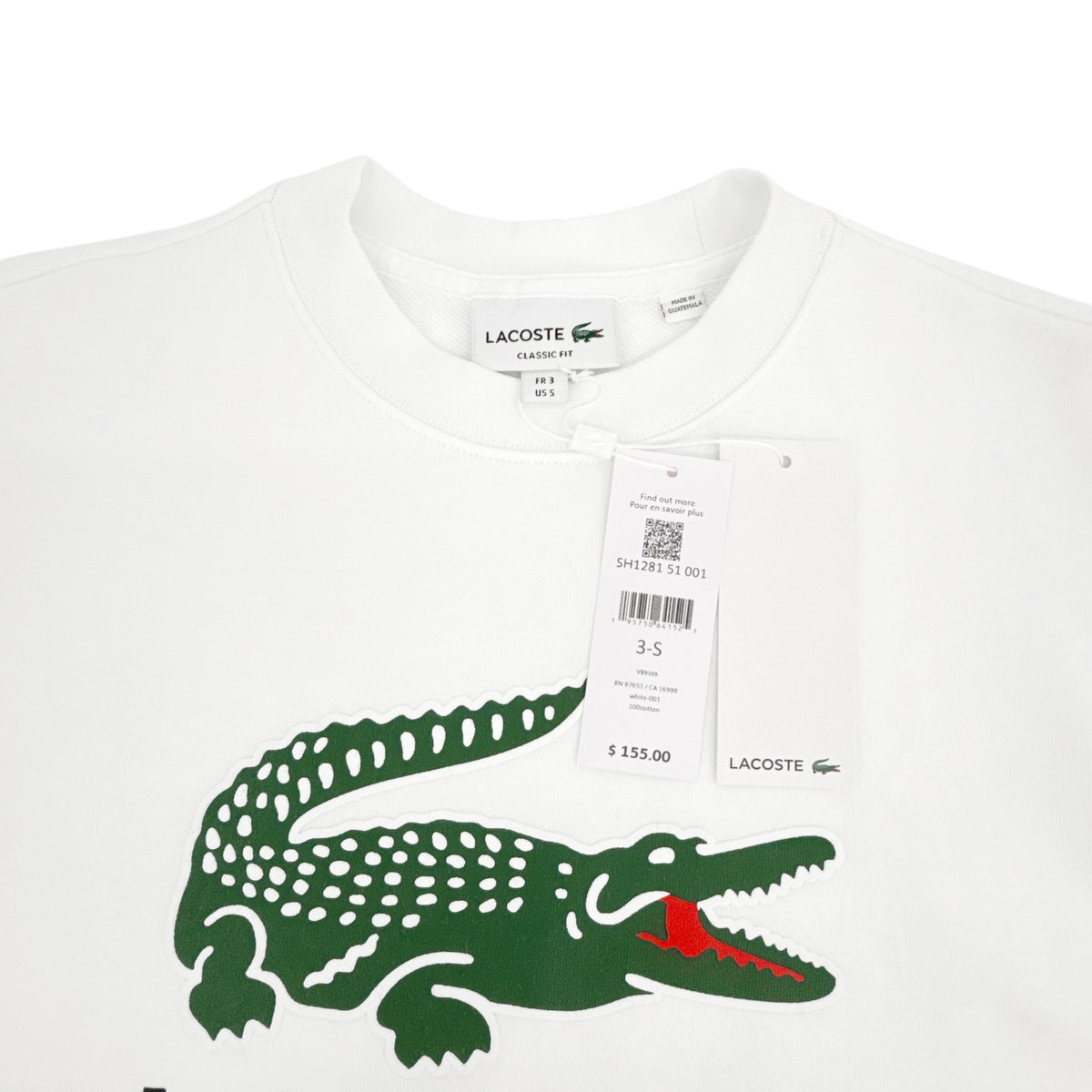 LACOSTE Classic Fit Crewneck Sweatshirt in White S