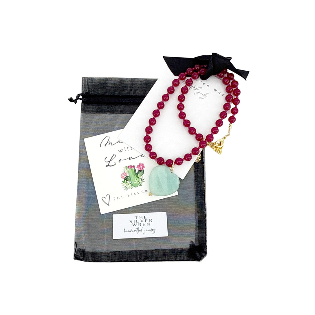THE SILVER WREN Rylen Beaded Necklace in Pink and Amazonite