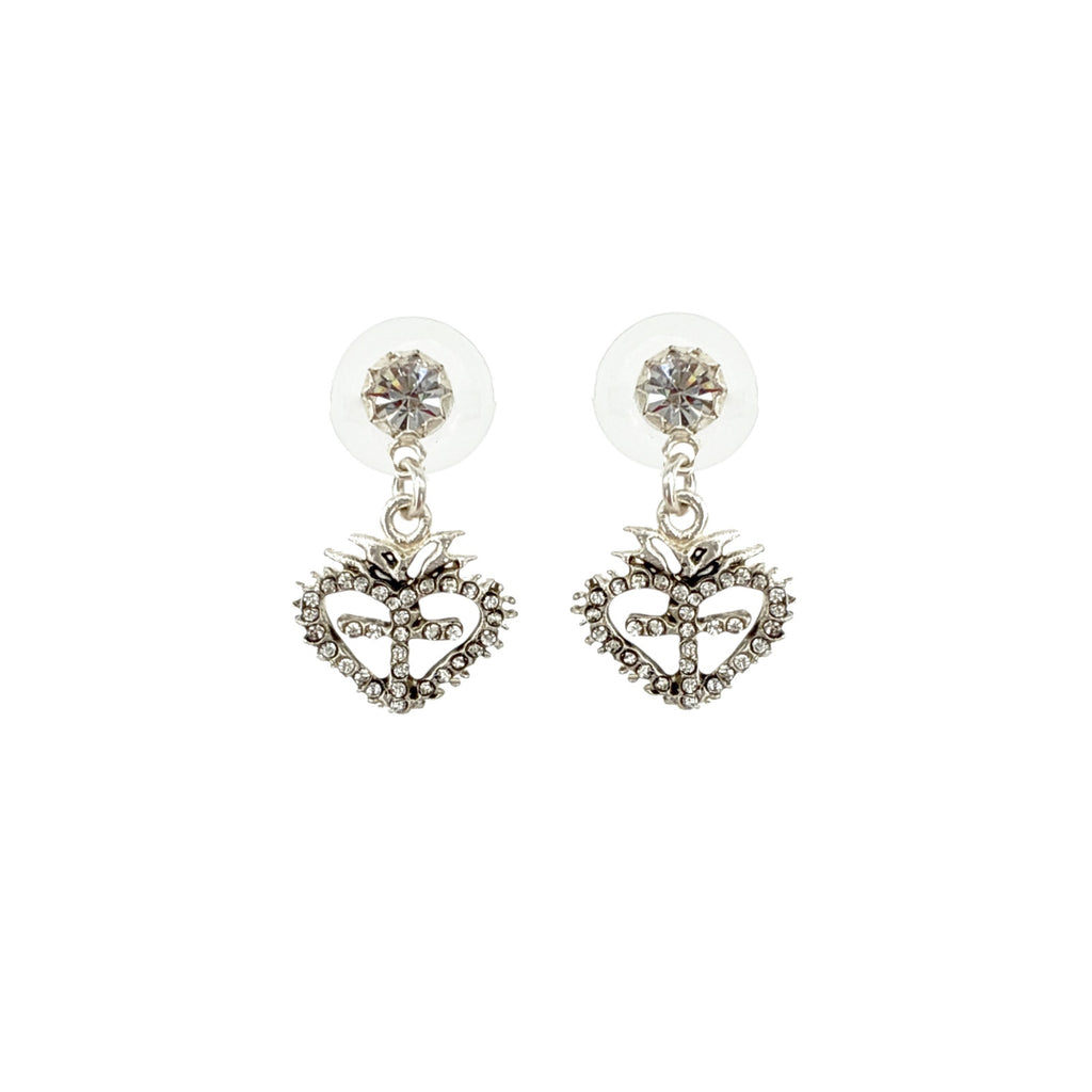 VSA Queen of Hearts Crystal Drop Earrings Silver