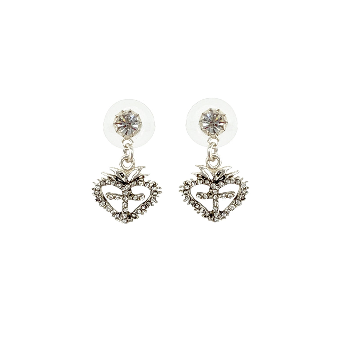 VSA Queen of Hearts Crystal Drop Earrings Silver