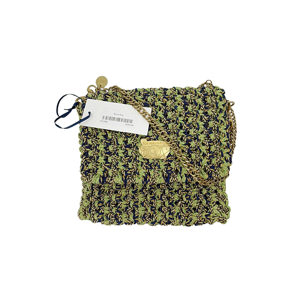 CLARE V. Ramya Bag in Green & Navy Metallic Crochet
