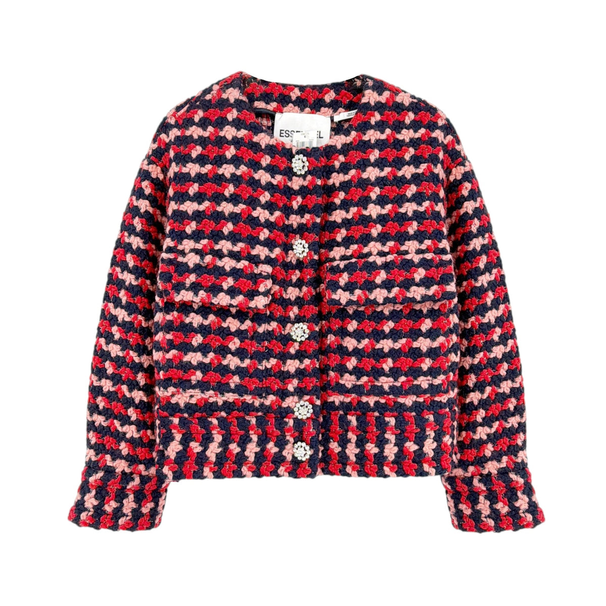 ESSENTIEL ANTWERP Wool Blend Tweed Jacket in Navy Peach & Red XS