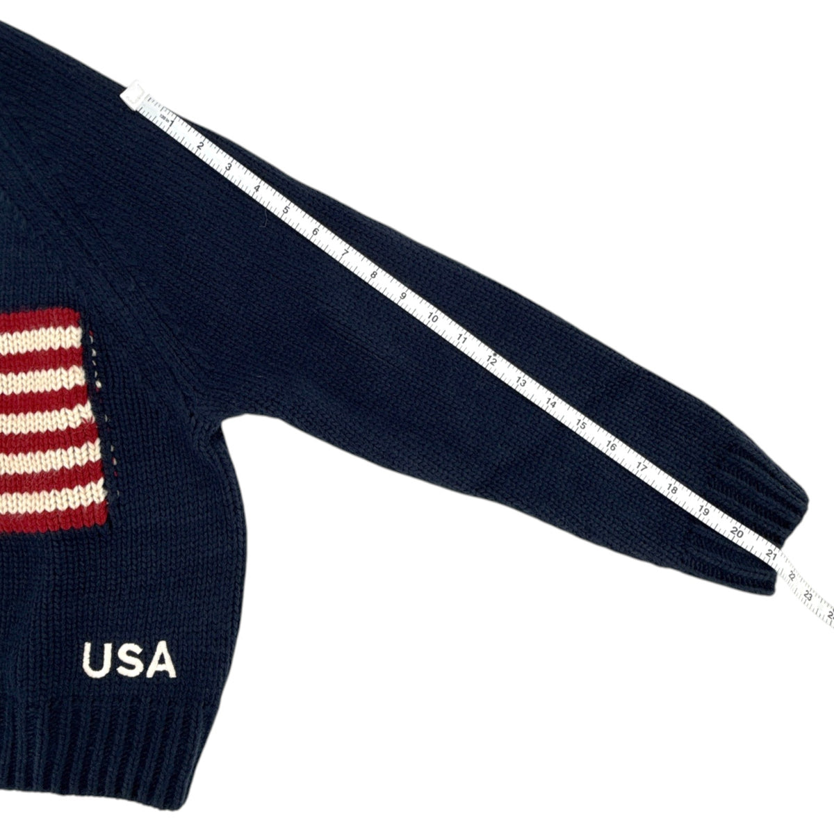 PINK PINEAPPLE Crop Vintage Acrylic Flag Sweater in Navy XS/S