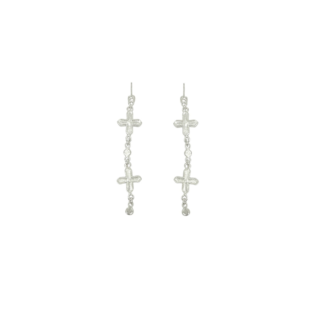 VSA Peace Cross 2 Crystal Drop Post Earrings Silver