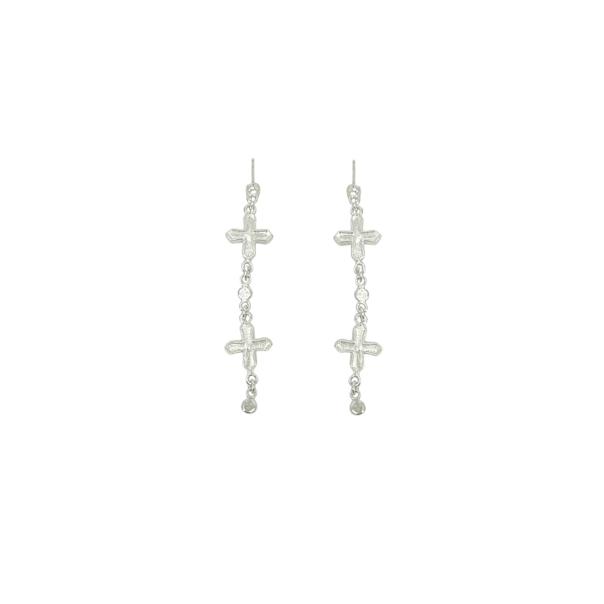 VSA Peace Cross 2 Crystal Drop Post Earrings Silver