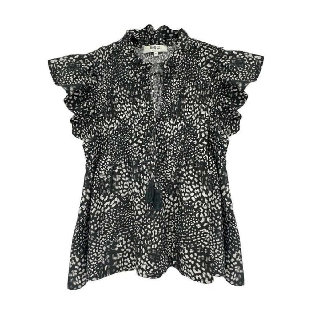 SEA New York Calla Cheetah Flutter Sleeve Top Size 4