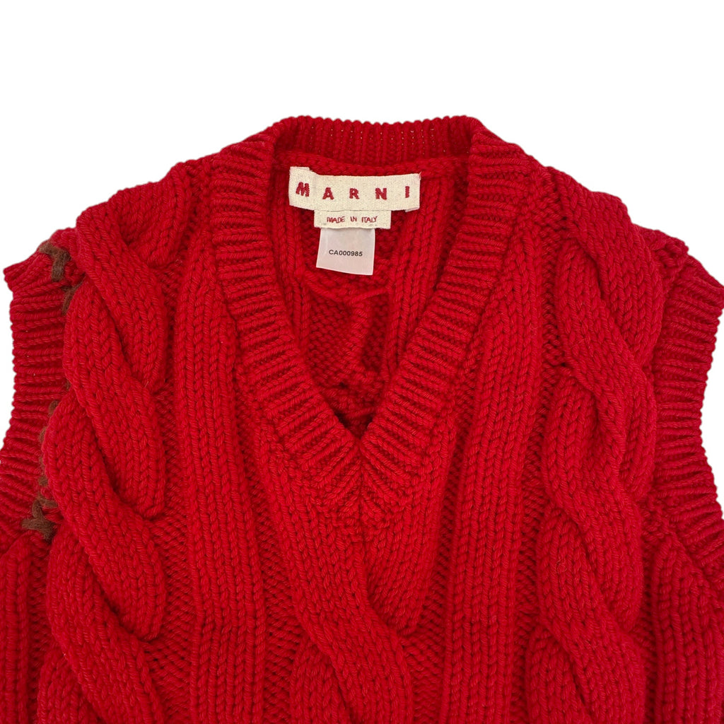 MARNI Cable Knit Wool Vest in Red IT36