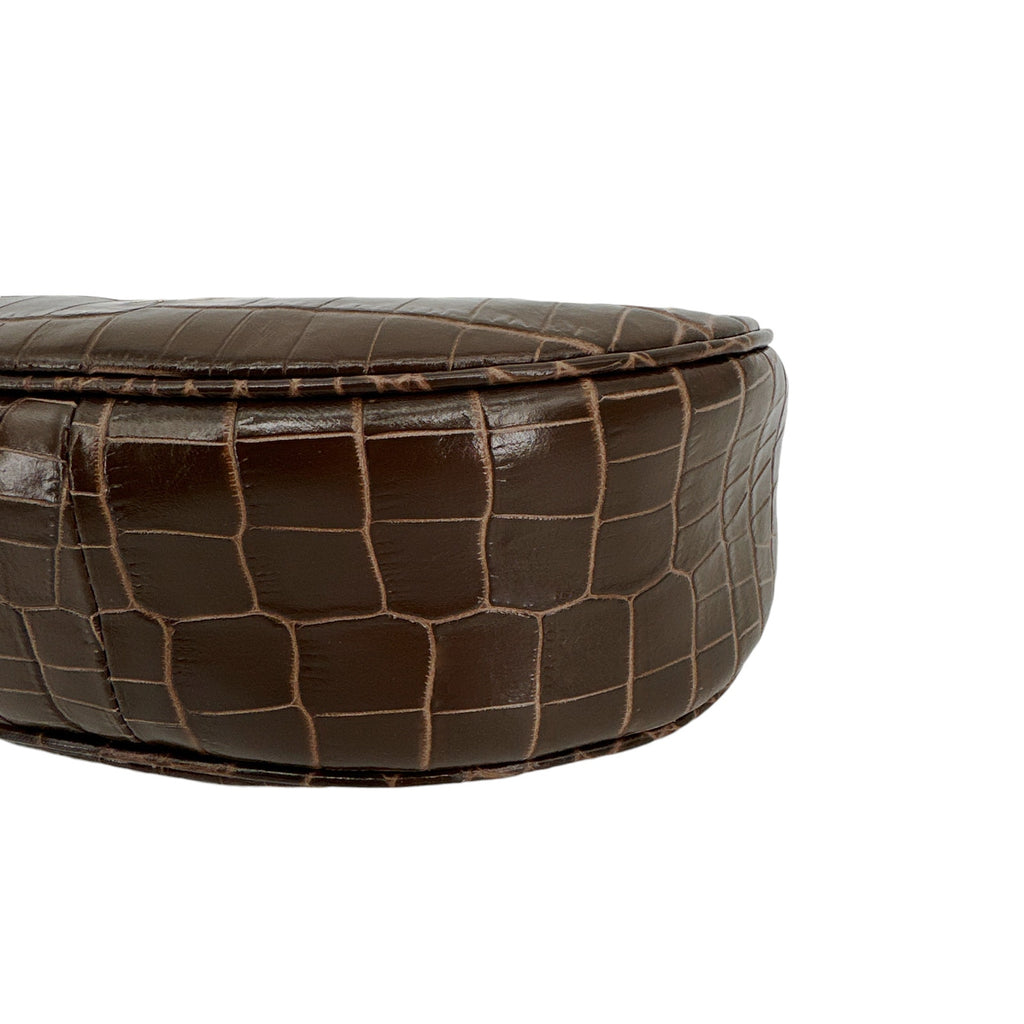 TOM FORD Calfskin Crocodile Embossed Mini Bianca Hobo Chestnut