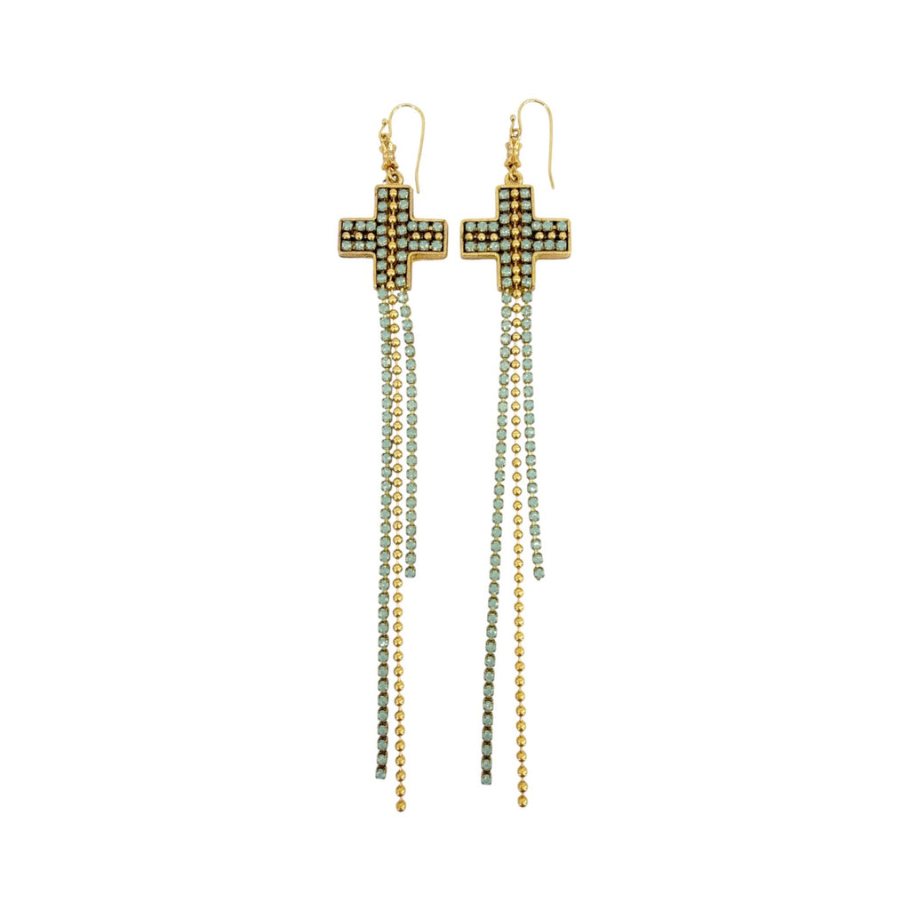 VIRGINS SAINTS & ANGELS VSA Resurrection Cross Chain Earrings in Gold
