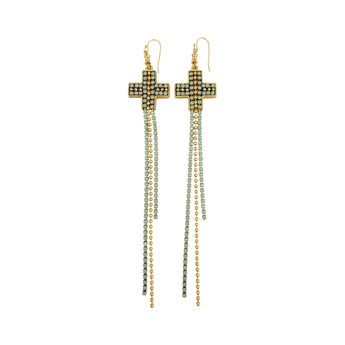 VIRGINS SAINTS & ANGELS VSA Resurrection Cross Chain Earrings in Gold