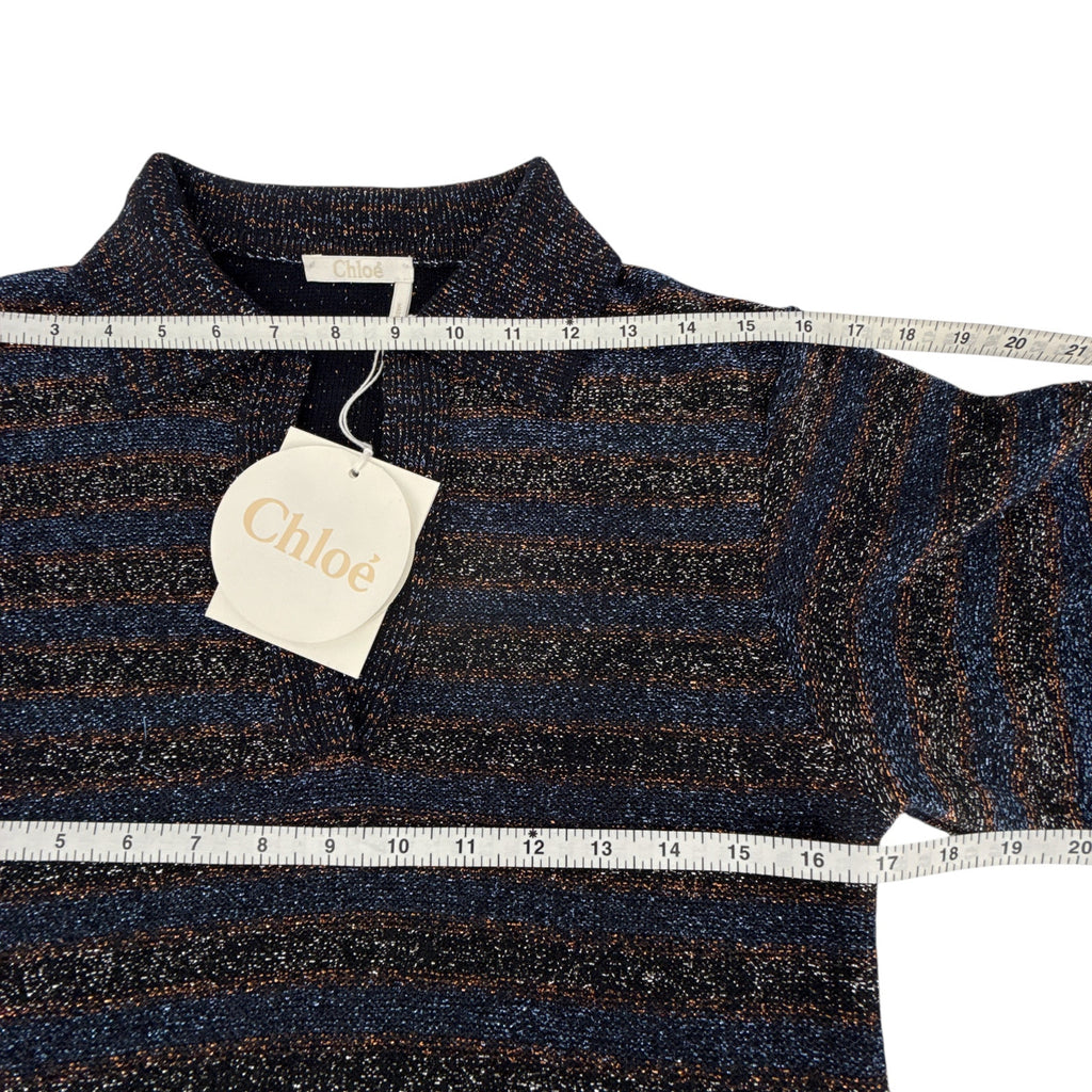 CHLOE Lurex Polo Sweater in Dark Navy M