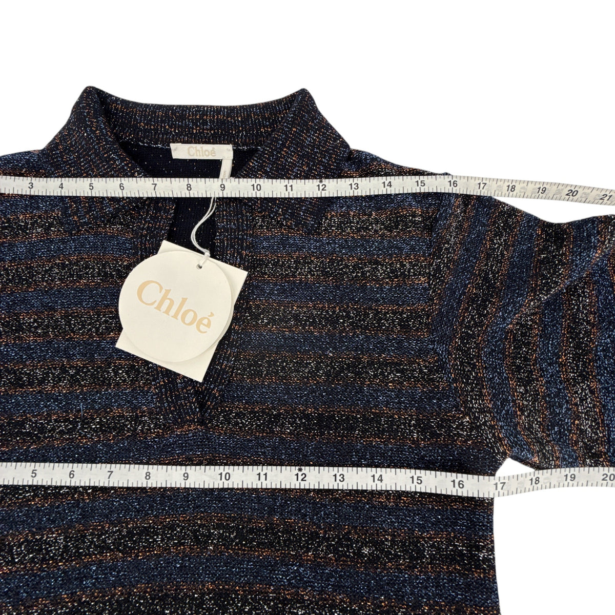 CHLOE Lurex Polo Sweater in Dark Navy M
