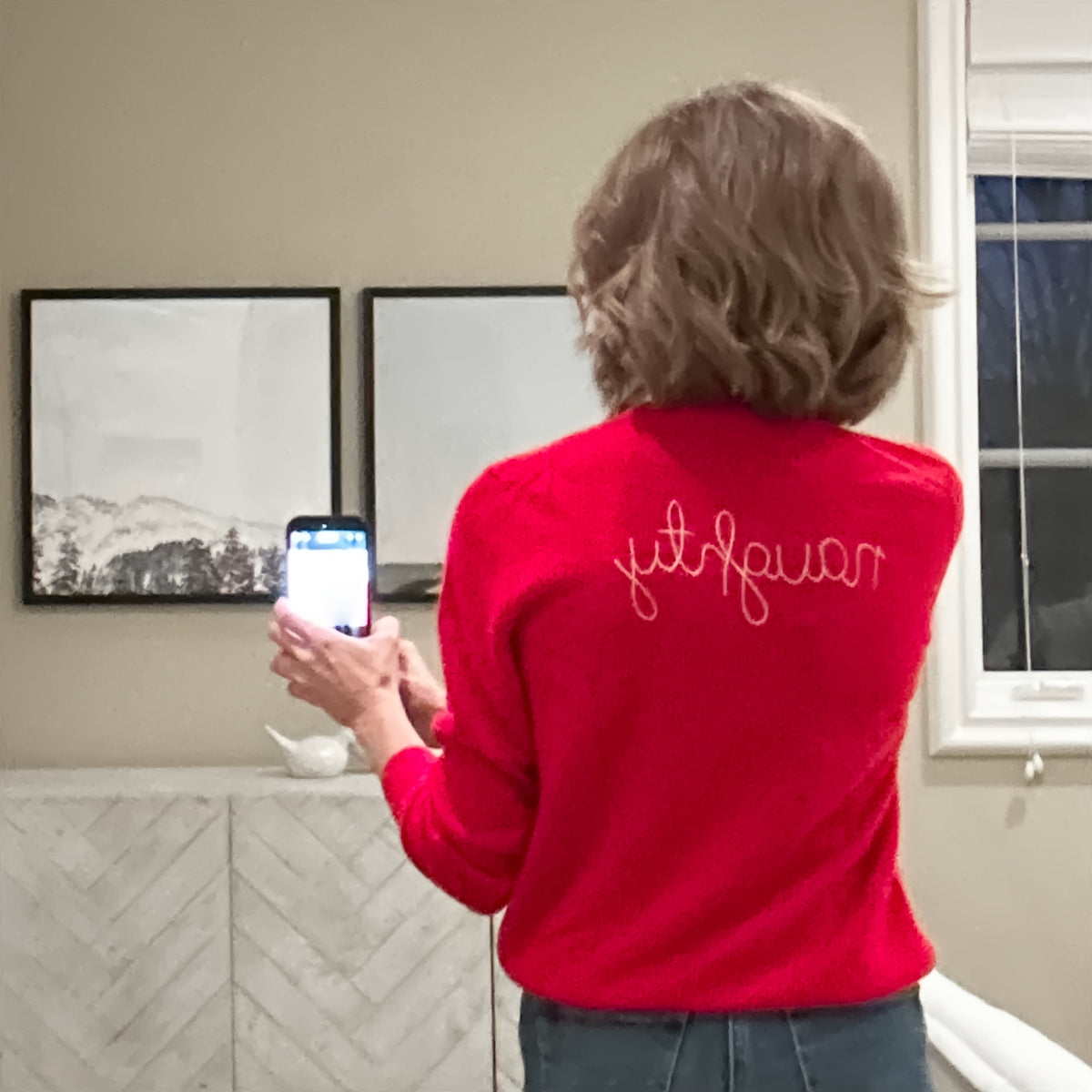 LINGUA FRANCA Nice Naughty Cashmere Crew in Red