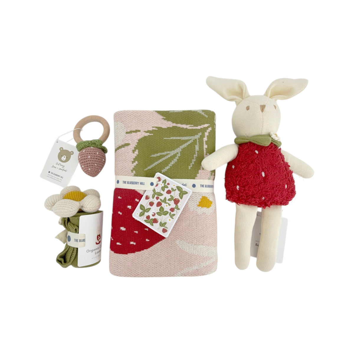 THE BLUEBERRY HILL Strawberry Bunny Baby Gift Basket: Paperboard Suitcase