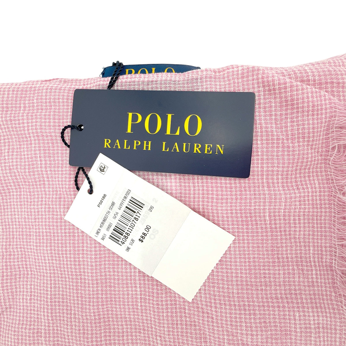 POLO RALPH LAUREN Micro-Houndstooth Linen-Cotton Scarf in Pink &amp; White