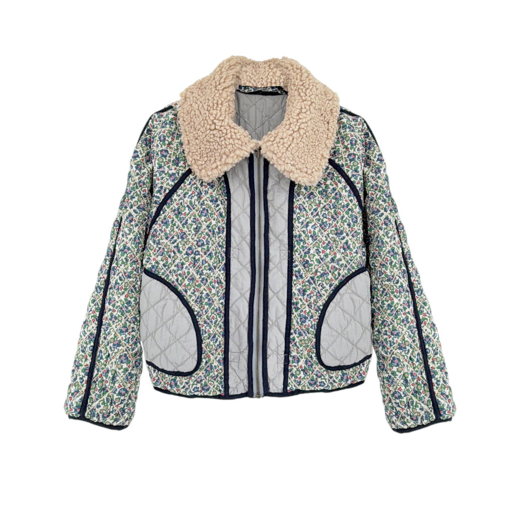 THE GREAT. The Short Quilted Reversible Jacket in Stone Blue 0|XS