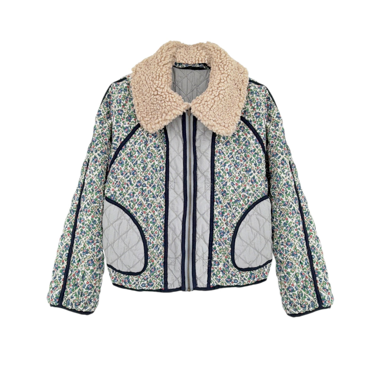 THE GREAT. The Short Quilted Reversible Jacket in Stone Blue 0|XS