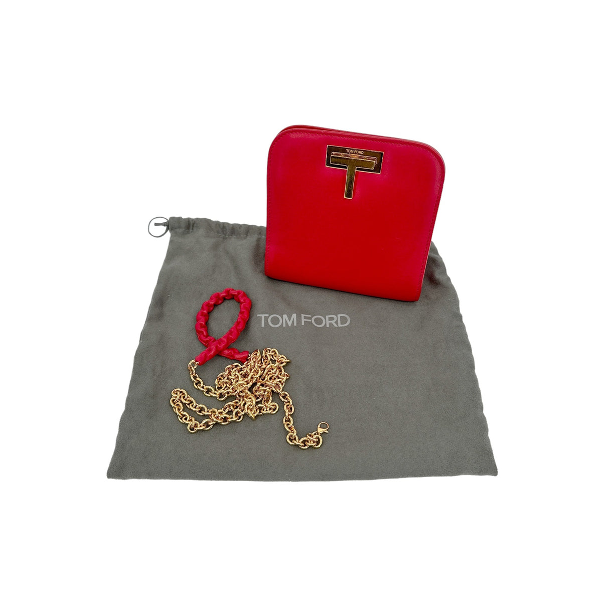 TOM FORD Cosmo T Lock Shoulder Bag in Red Leather