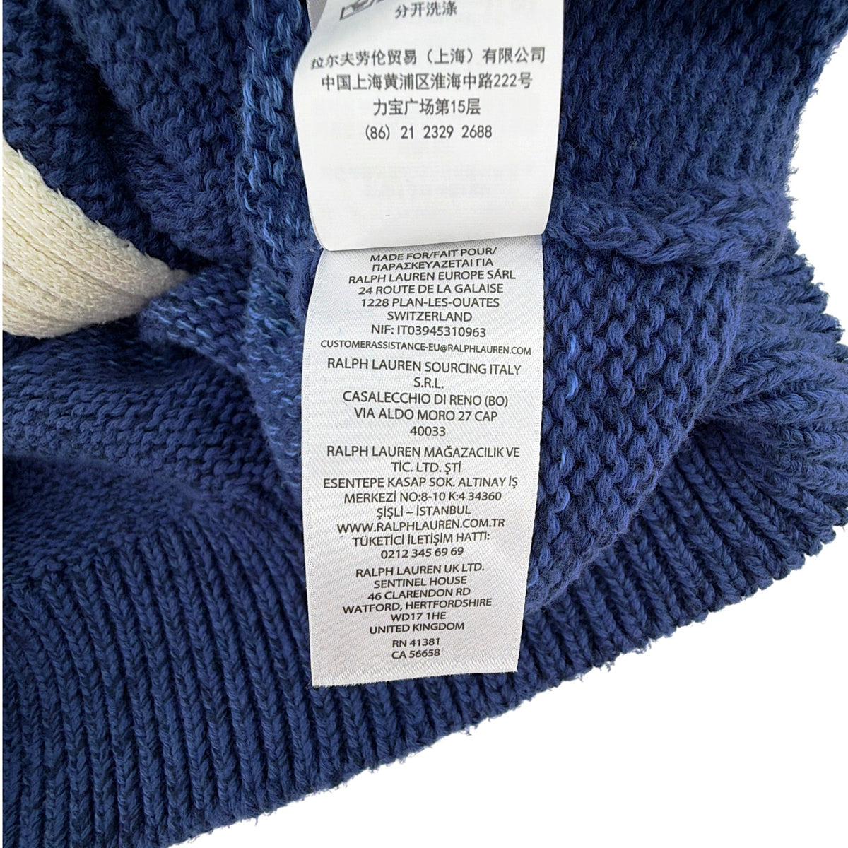 POLO RALPH LAUREN Flag Ombre Zip Hoodie Cardigan in White/Royal Blue M
