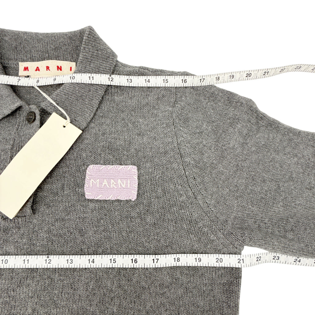 MARNI Cashmere Polo Jumper with Marni Patch in Graphite IT46|US10