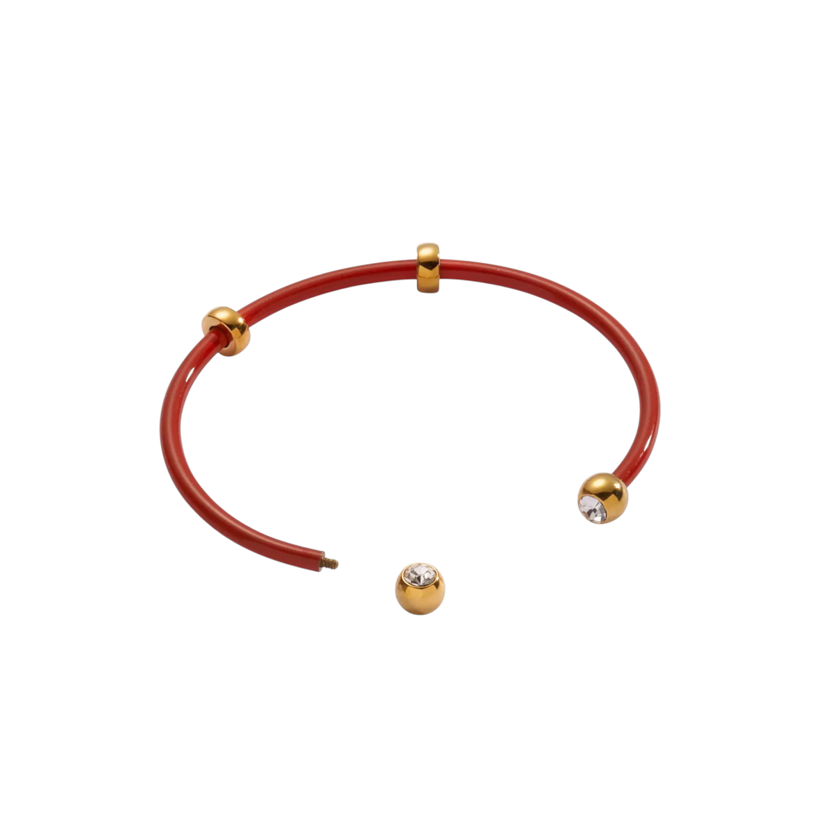 ALEX+ANI Bezel Stone Enamel Cuff in Coral Red