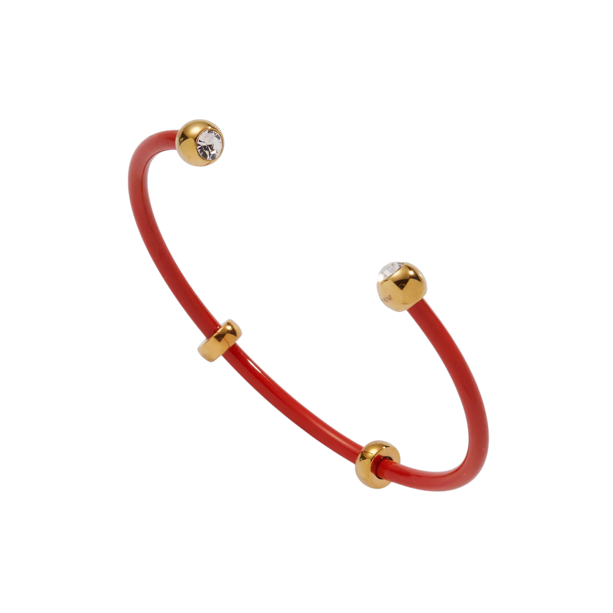 ALEX+ANI Bezel Stone Enamel Cuff in Coral Red