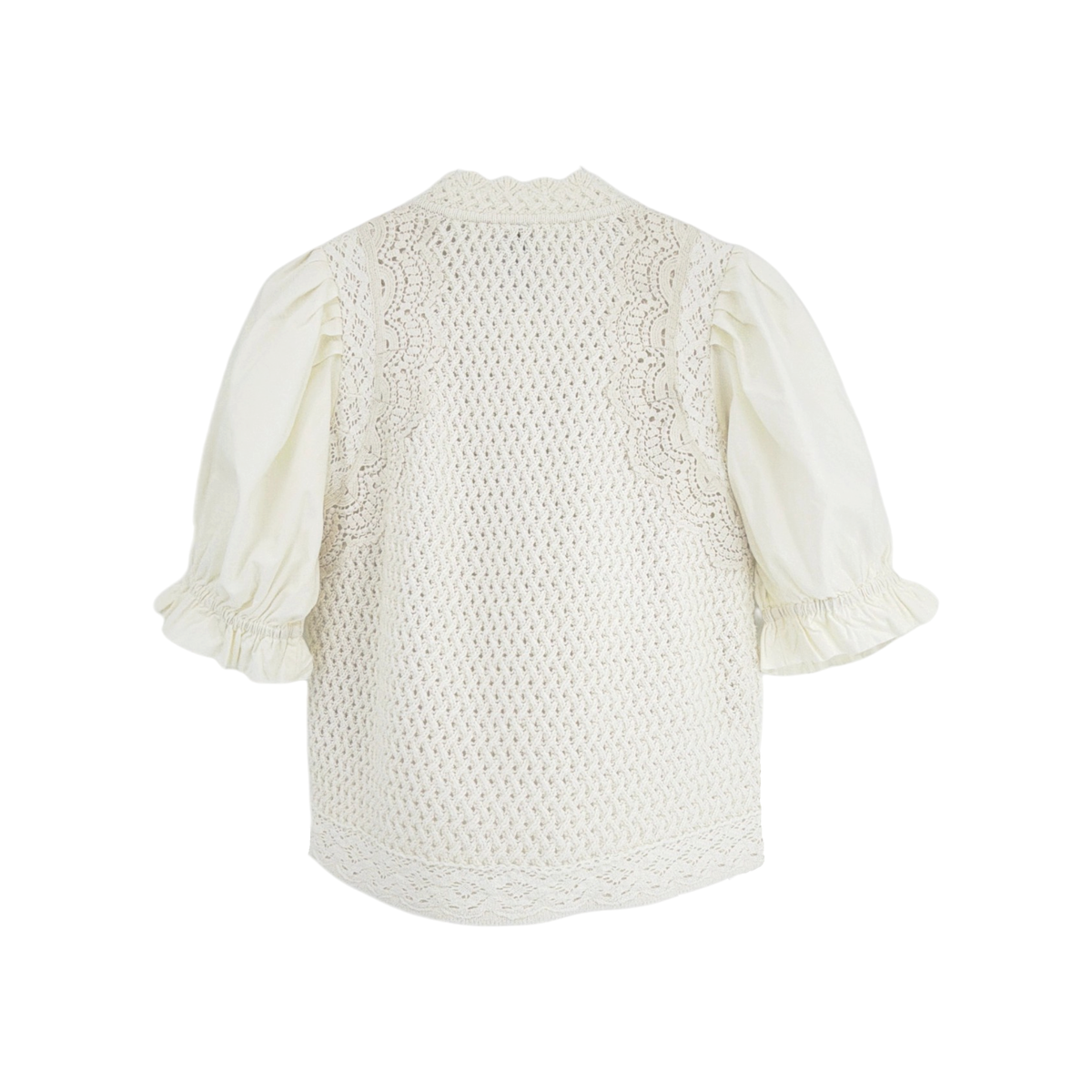 ANTHROPOLOGIE Puff-Sleeve Mock-Neck Mixed Media Cardigan Sweater M