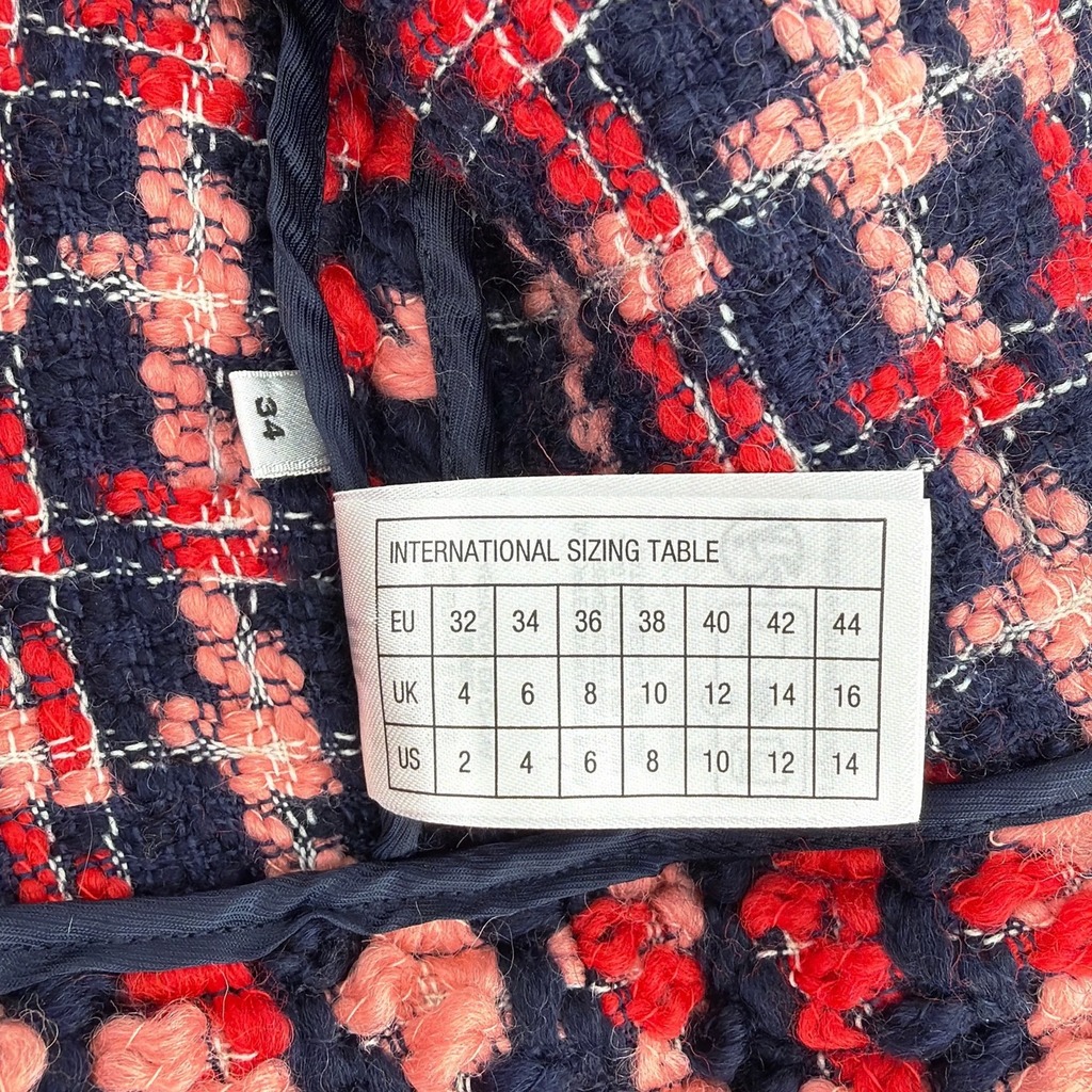 ESSENTIEL ANTWERP Wool Blend Tweed Jacket in Navy Peach & Red XS