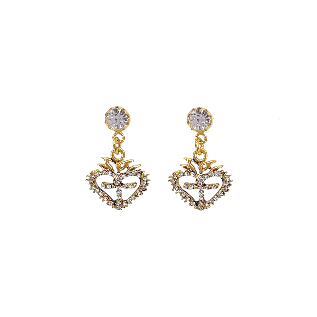 VSA Queen of Hearts Crystal Drop Earrings Gold