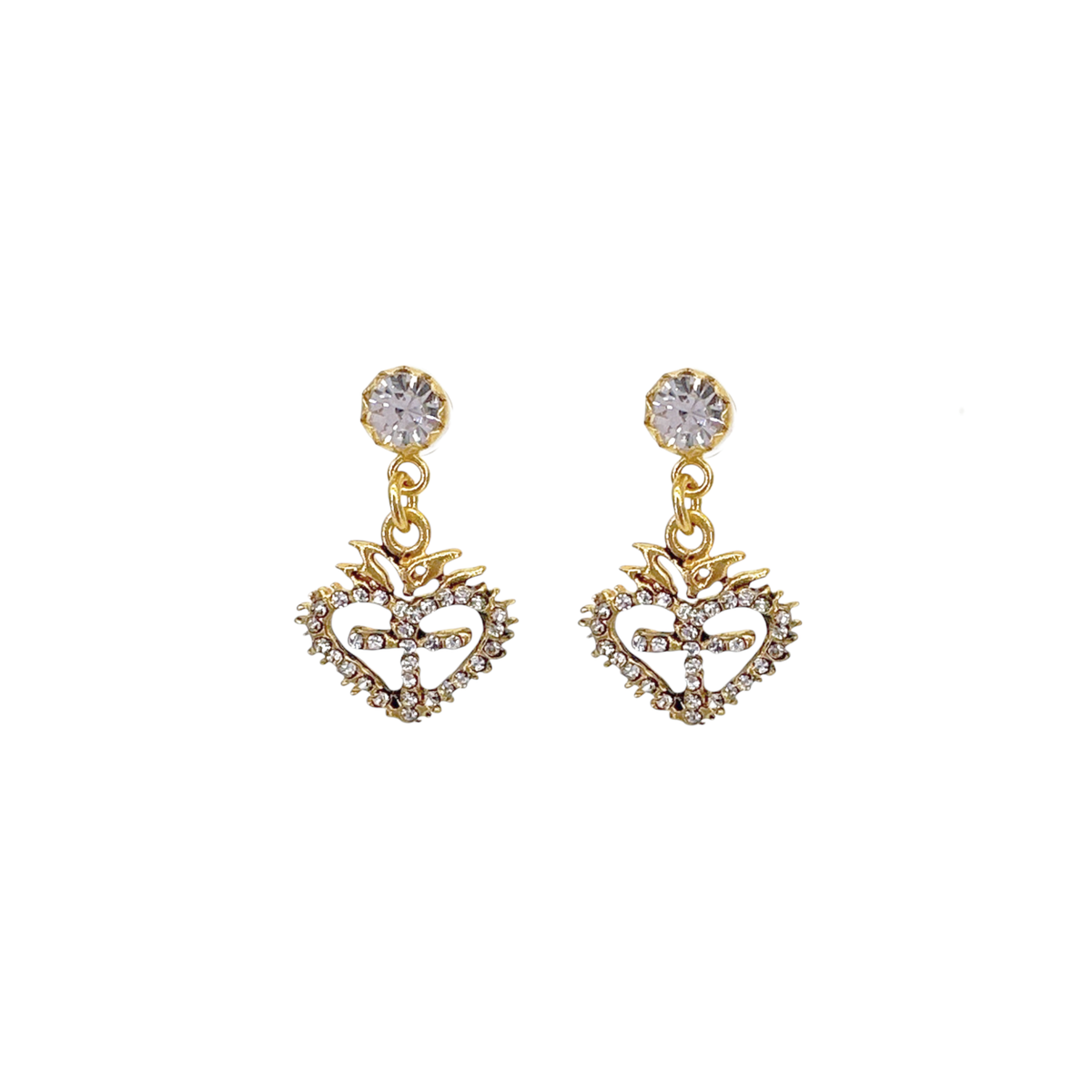 VSA Queen of Hearts Crystal Drop Earrings Gold